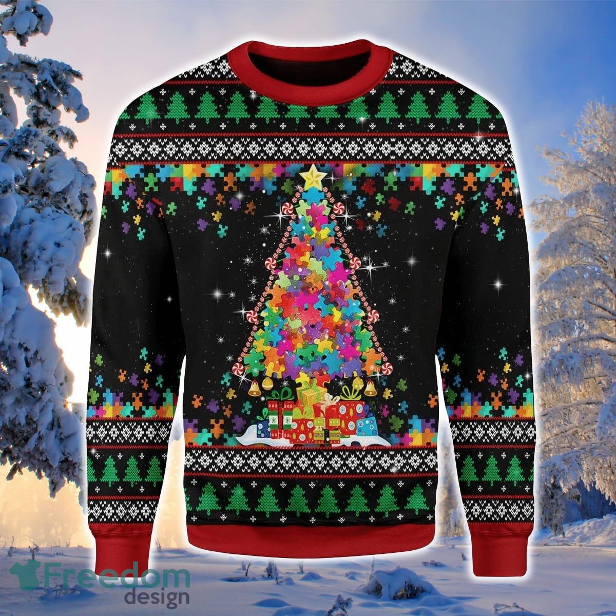 Autism Christmas Tree 3D Sweater Ugly Christmas Sweater For Men Women Product Photo 1