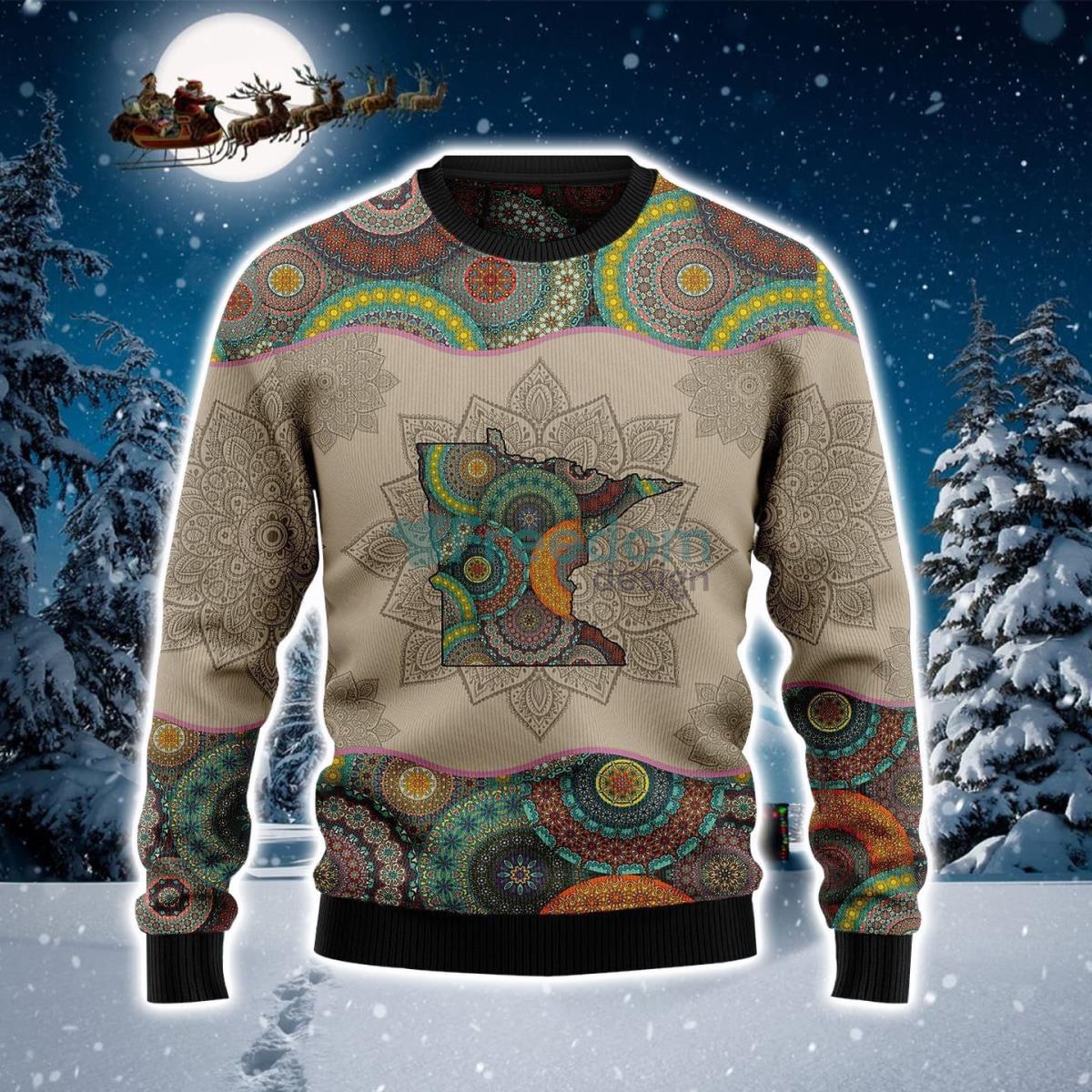 Awesome Minnesota Mandala Ugly Christmas Sweater Product Photo 1