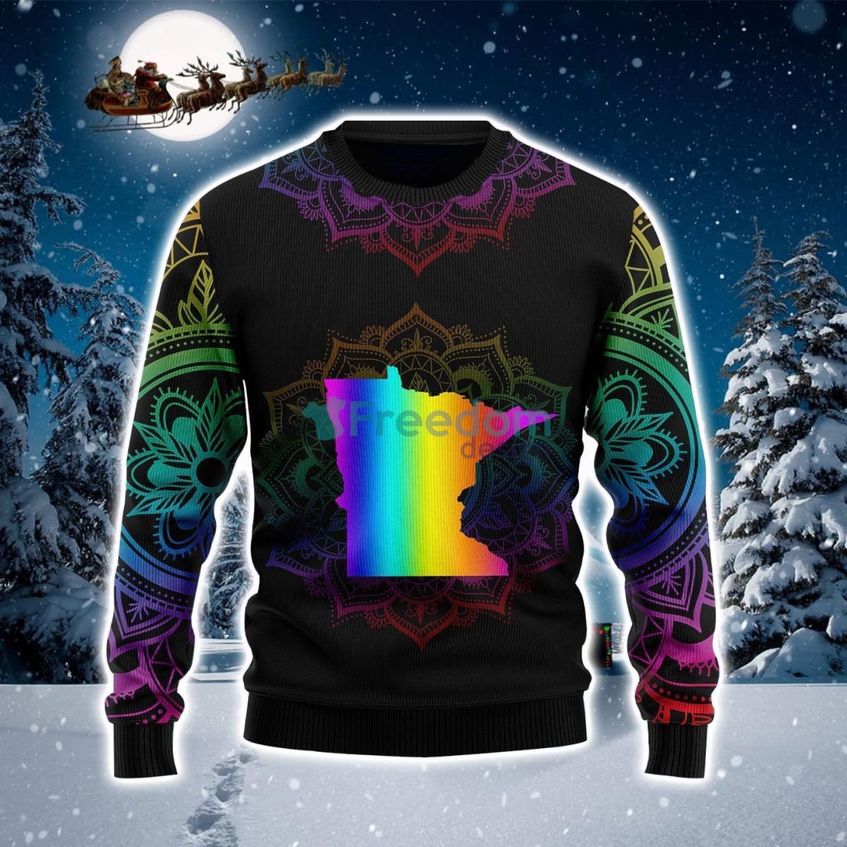 Awesome Minnesota Rainbow Ugly Christmas Sweater Product Photo 1