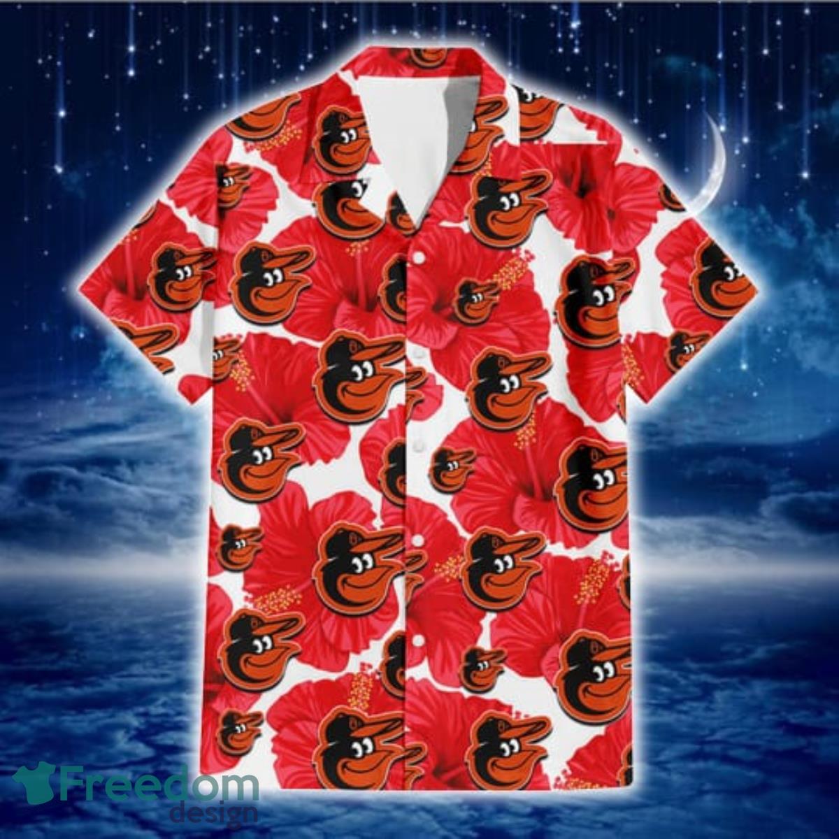 Baltimore Orioles Big Red Hibiscus White Background 3D Hawaiian Shirt Gift For Fans Product Photo 2