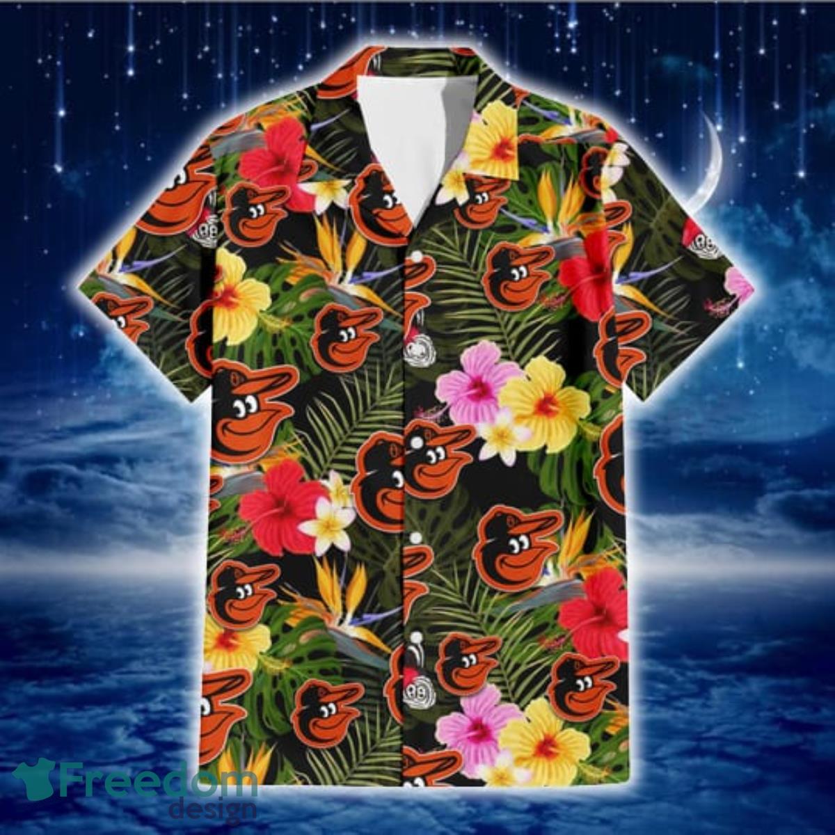 Baltimore Orioles Blue Orchid Green Pink Leaf Green Background 3D Hawaiian  Shirt Gift For Fans - Freedomdesign