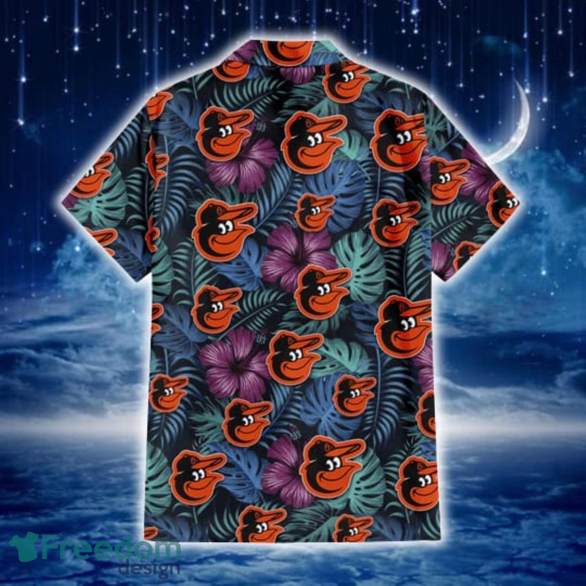 Baltimore Orioles Dark Magenta Green Leaf Black Background 3D Hawaiian Shirt  Gift For Fans - Freedomdesign