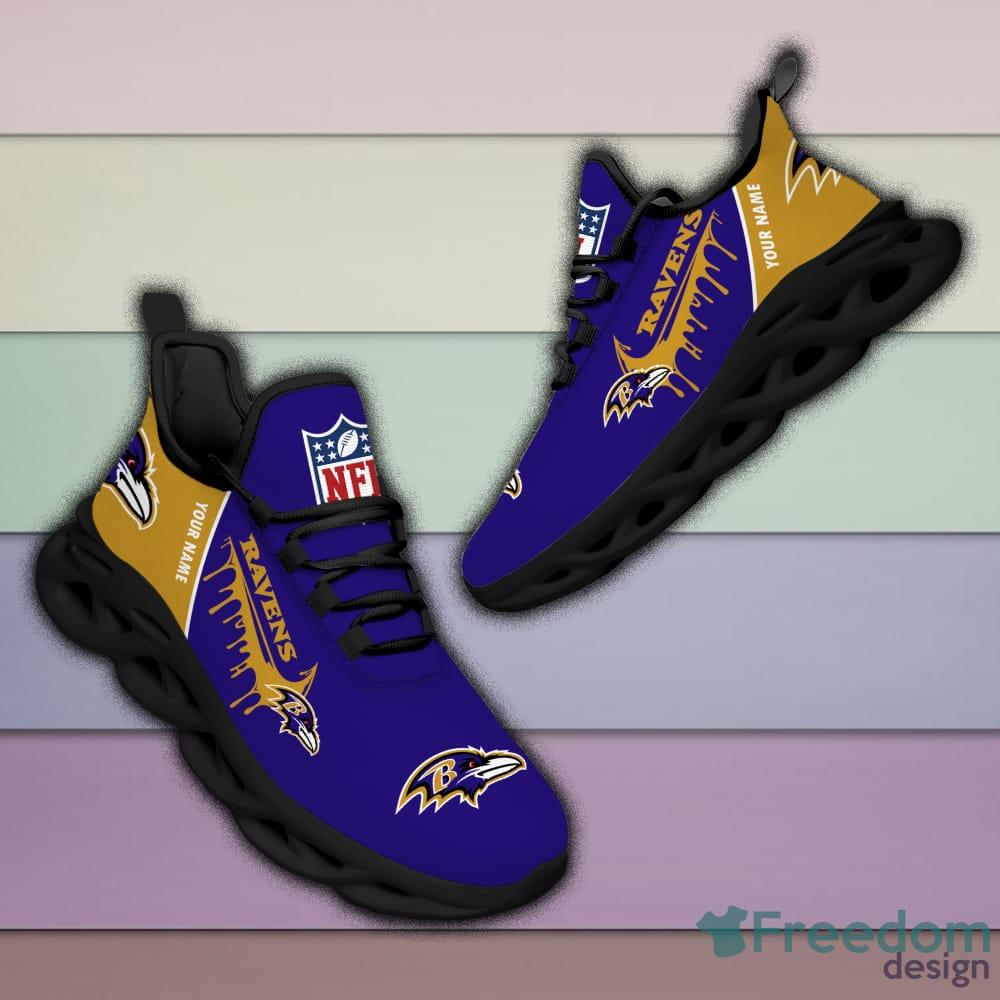 Personalized Name NFL Baltimore Ravens Flame Logo Max Soul Shoes Gift Fans  - Freedomdesign