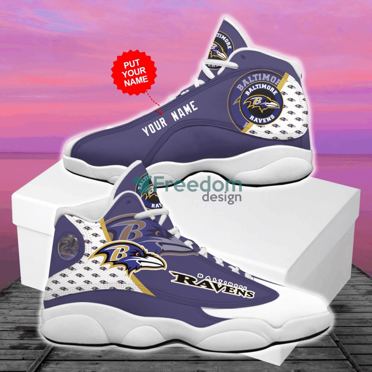 Baltimore Ravens Football Team Custom Name Air Jordan 13 Shoes For Men Women Product Photo 2