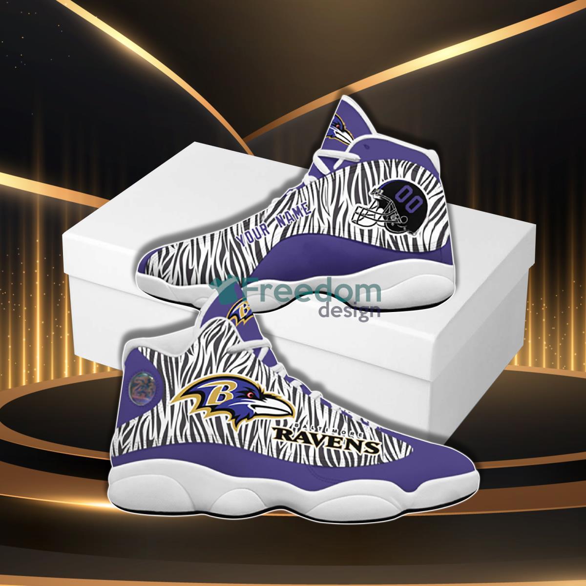 Baltimore Ravens Football Team Custom Name&Number Air Jordan 13 Shoes Product Photo 1