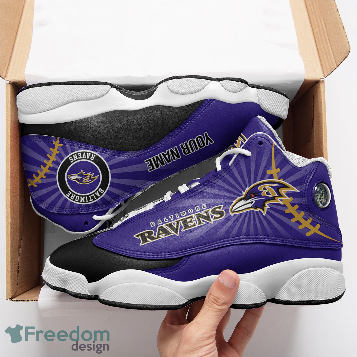 Baltimore Ravens NFL Personalized Name Air Jordan 13 High Top Shoes For Men Women - Baltimore Ravens Personalized Name NFL Air Jordan 13 High Top Shoes_2