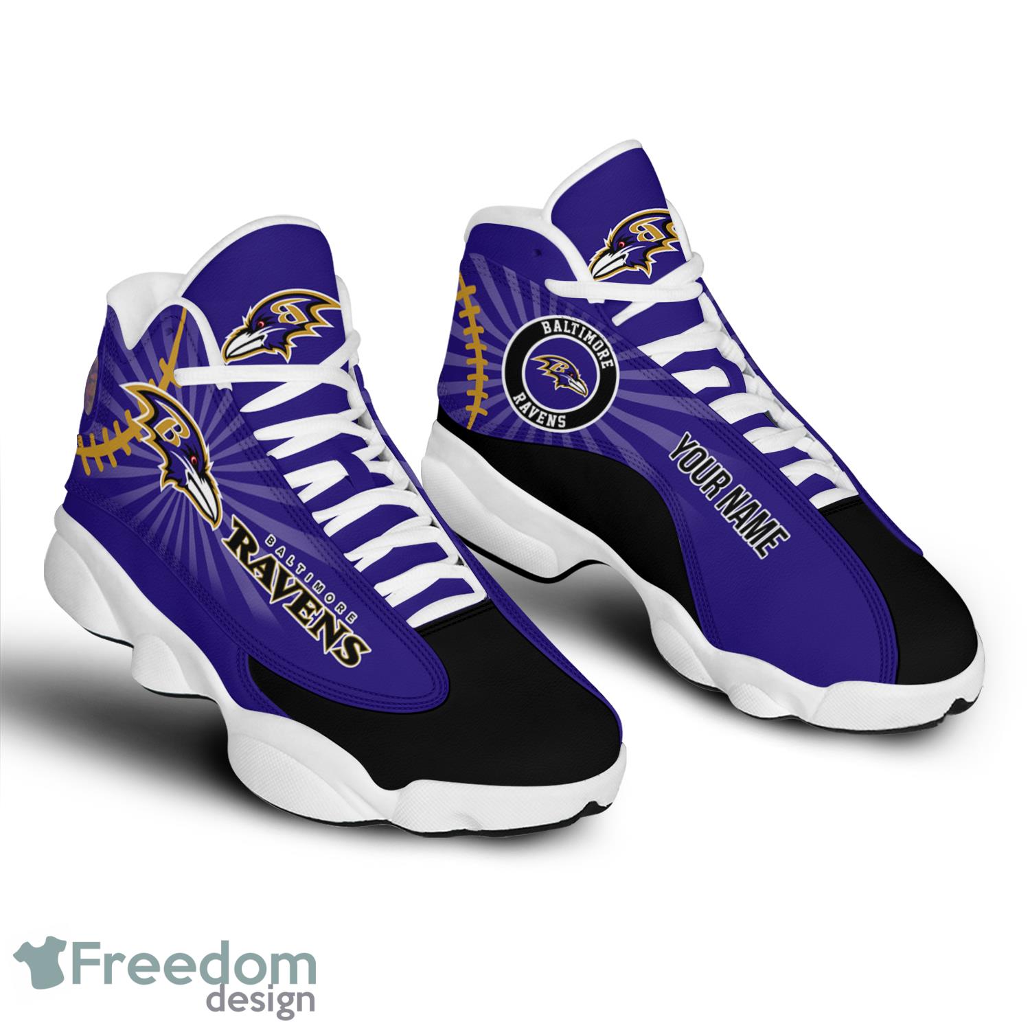 Baltimore Ravens NFL Personalized Name Air Jordan 13 High Top Shoes For Men Women - Baltimore Ravens Personalized Name NFL Air Jordan 13 High Top Shoes_1