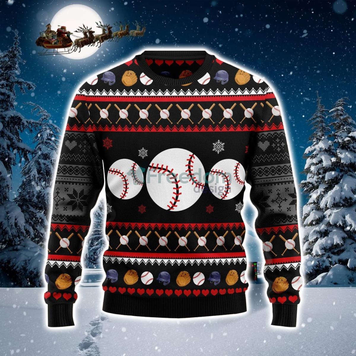 Baseball Balls Christmas Pattern Ugly Christmas Sweater Product Photo 1