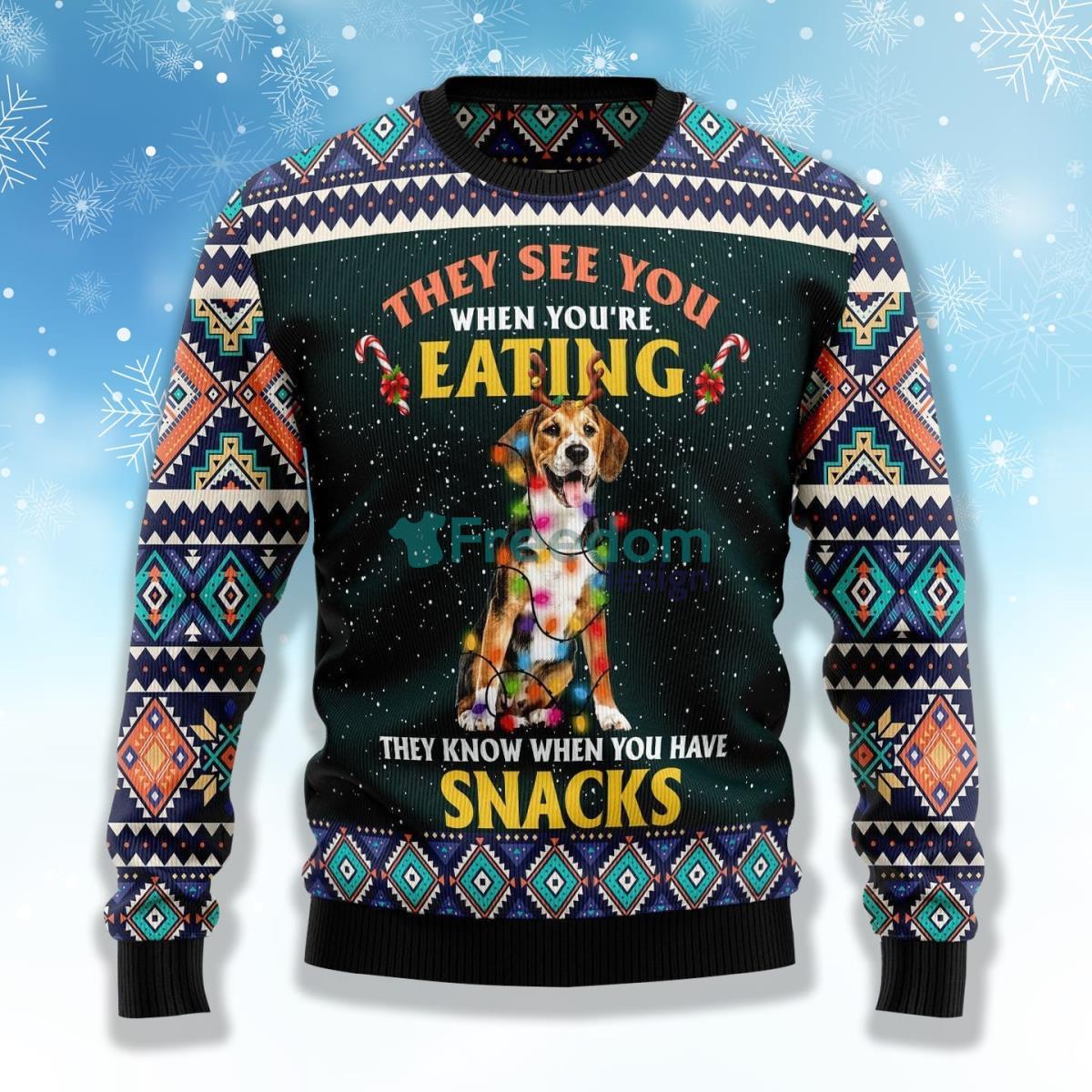 Beagle Eating Snack Ugly Christmas Sweater Product Photo 1