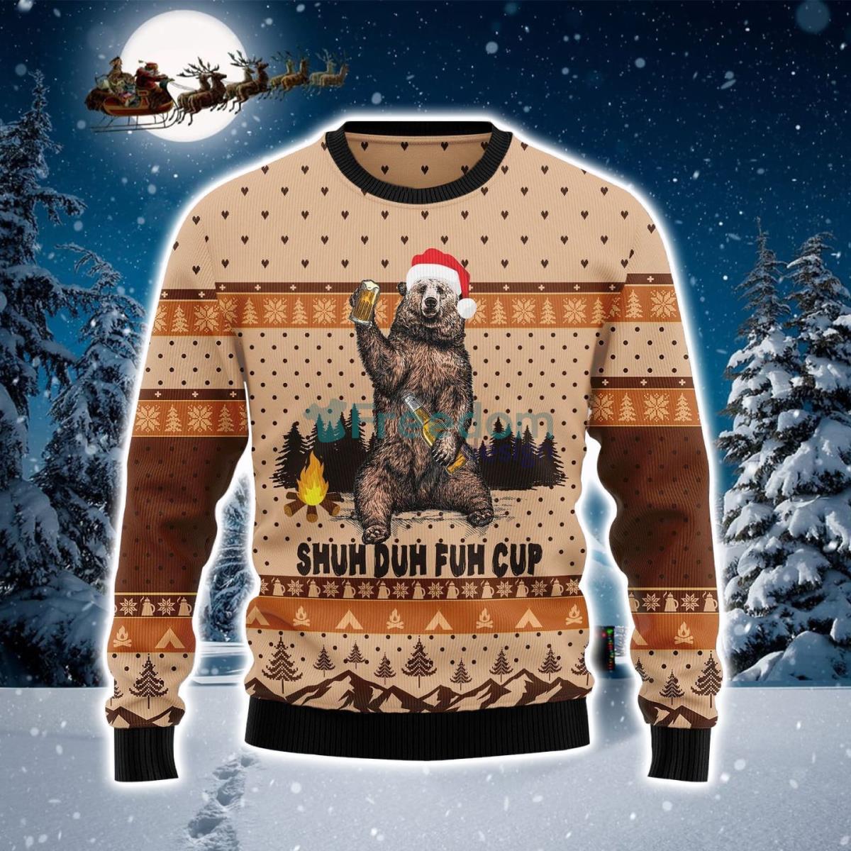 Bear Camping On Brown Ugly Christmas Sweater Product Photo 1