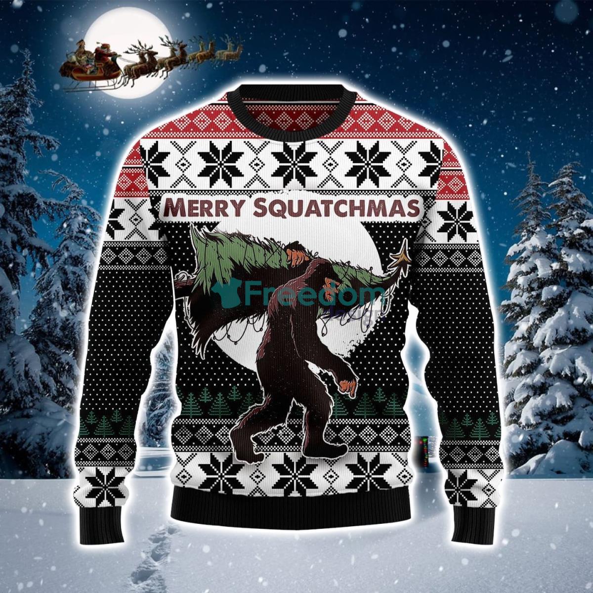 Bigfoot Merry Squatchmas Ugly Christmas Sweater Product Photo 1