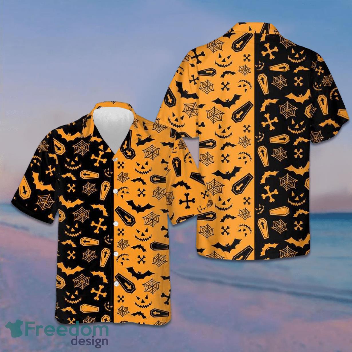 Black And Orange Spooky Halloween Hawaiian Shirt Product Photo 1