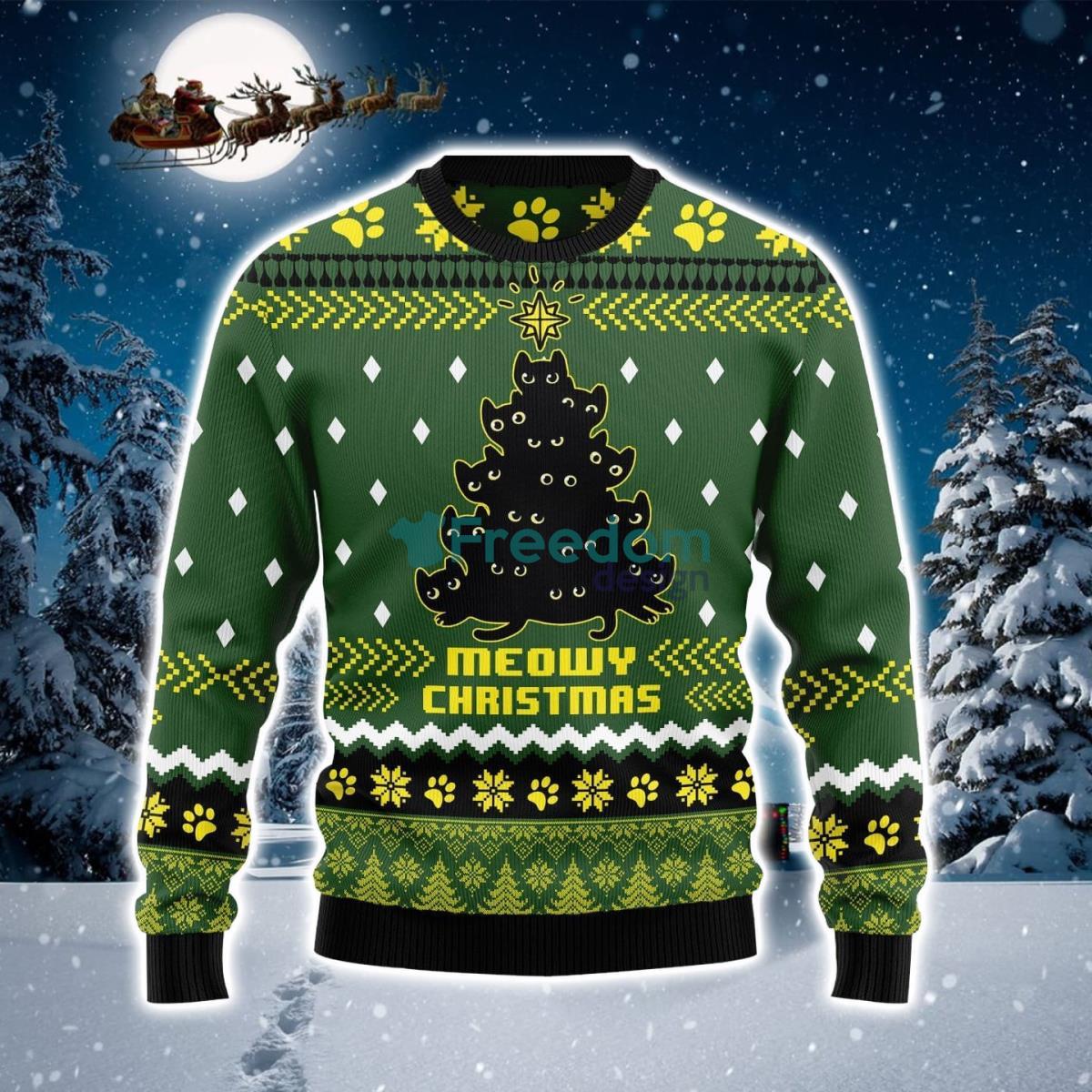 Black Cat Christmas Tree Ugly Christmas Sweater Product Photo 1