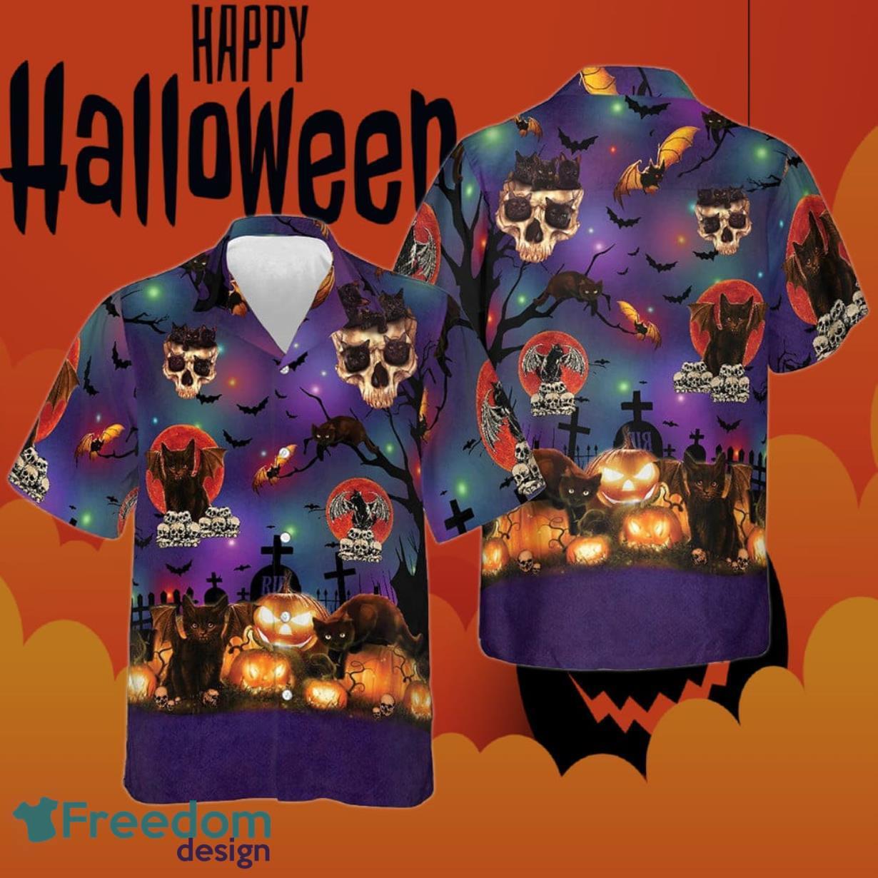 Black Cat Halloween Hawaiian Shirt Gift For Men Women Product Photo 1