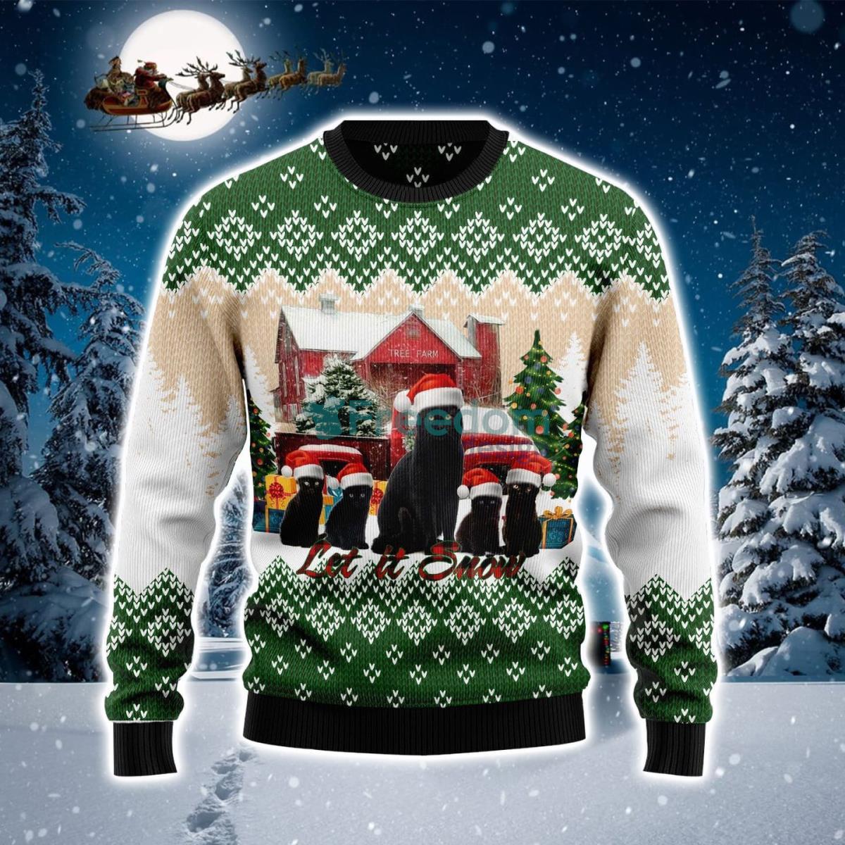 Black Cat Let It Snow Ugly Christmas Sweater Product Photo 1