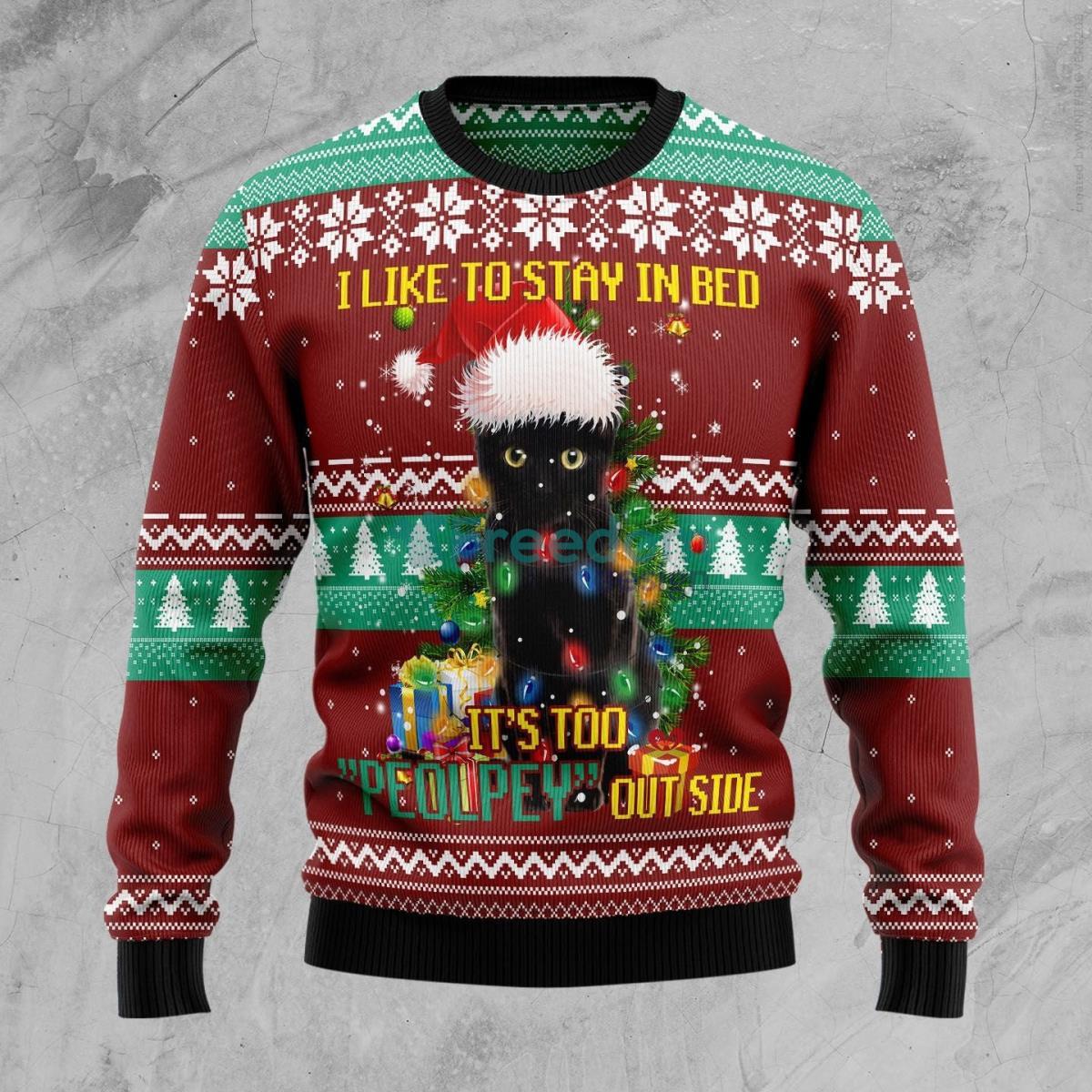 Black Cat Like Stay To In Bed Ugly Christmas Sweater Product Photo 1