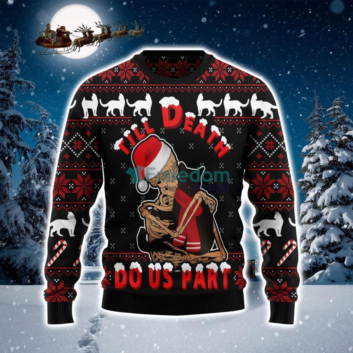 Black Cat Till Death Do Us Part Ugly Christmas Sweater Product Photo 1