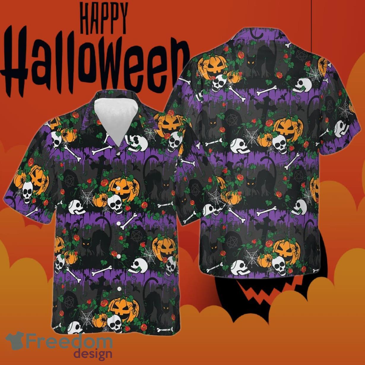 Black Cats Pumpkin Halloween Hawaiian Shirt Aloha For Men Women Product Photo 1