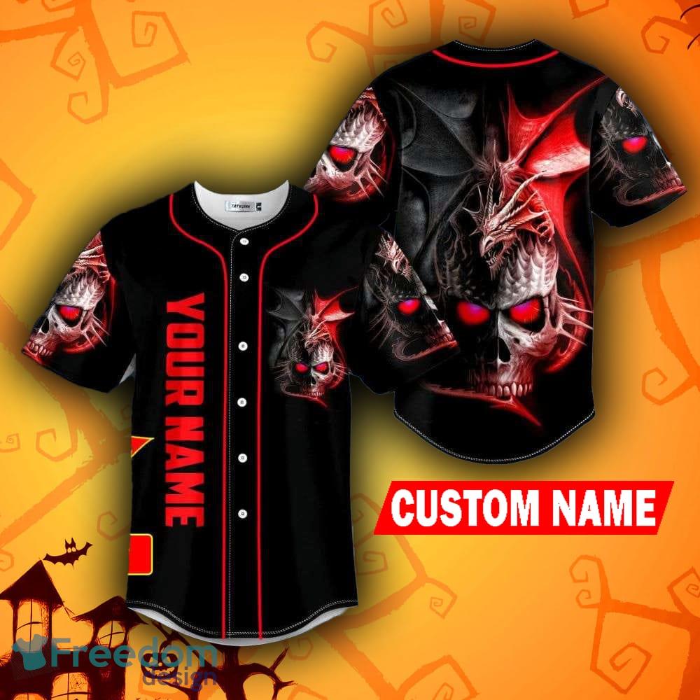 Black Red Dragon King Skull Custom Name All Over Print Baseball