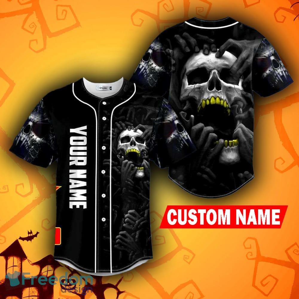 Black White Dragon King Skull Custom Name All Over Print Baseball Jersey  Shirt - Banantees