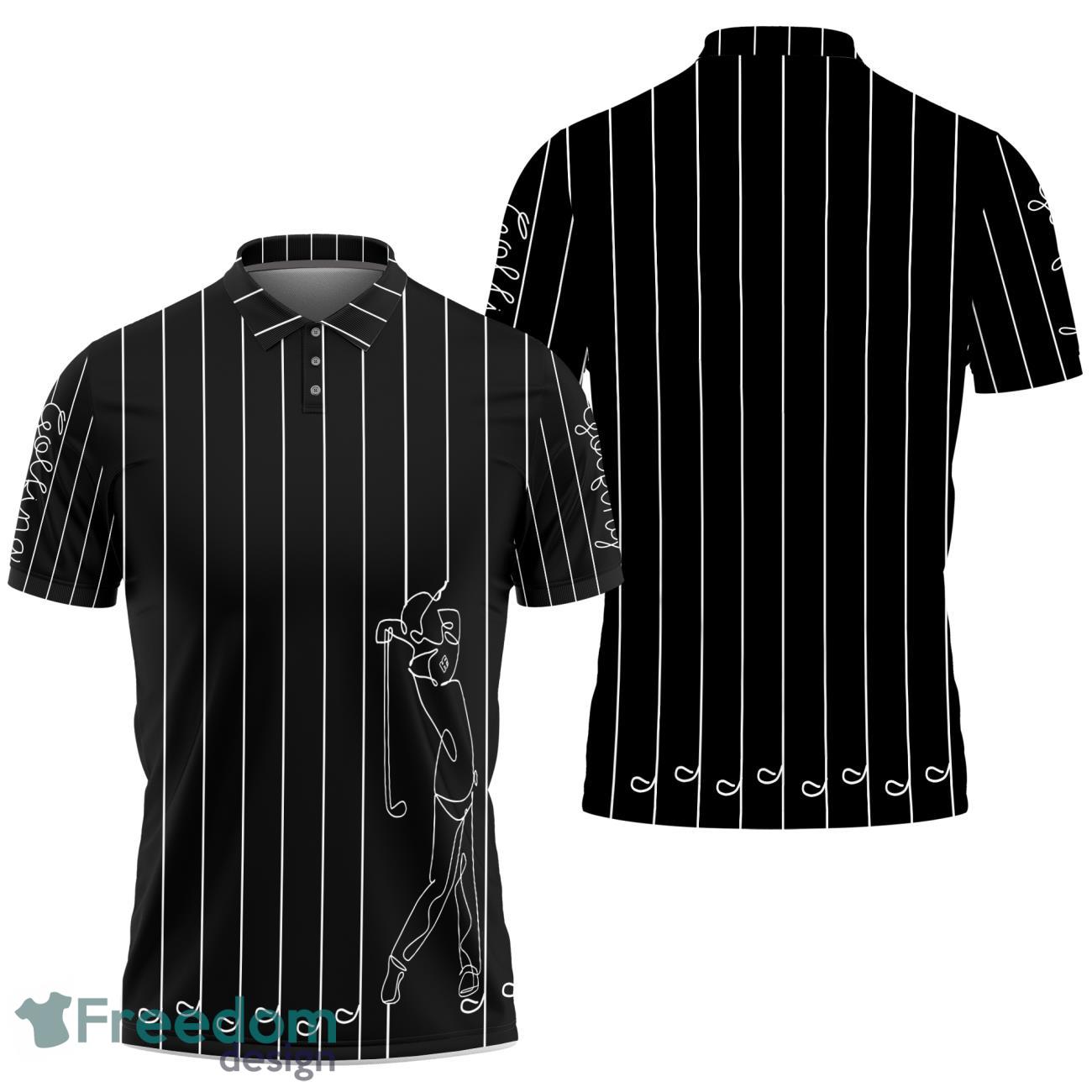 Black & White Pinstripe Continuous Golfer Polo Shirt Product Photo 1
