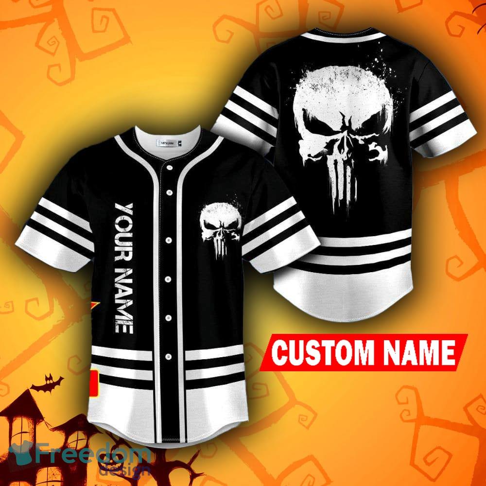 Black White Dragon King Skull Custom Name All Over Print Baseball Jersey  Shirt - Banantees