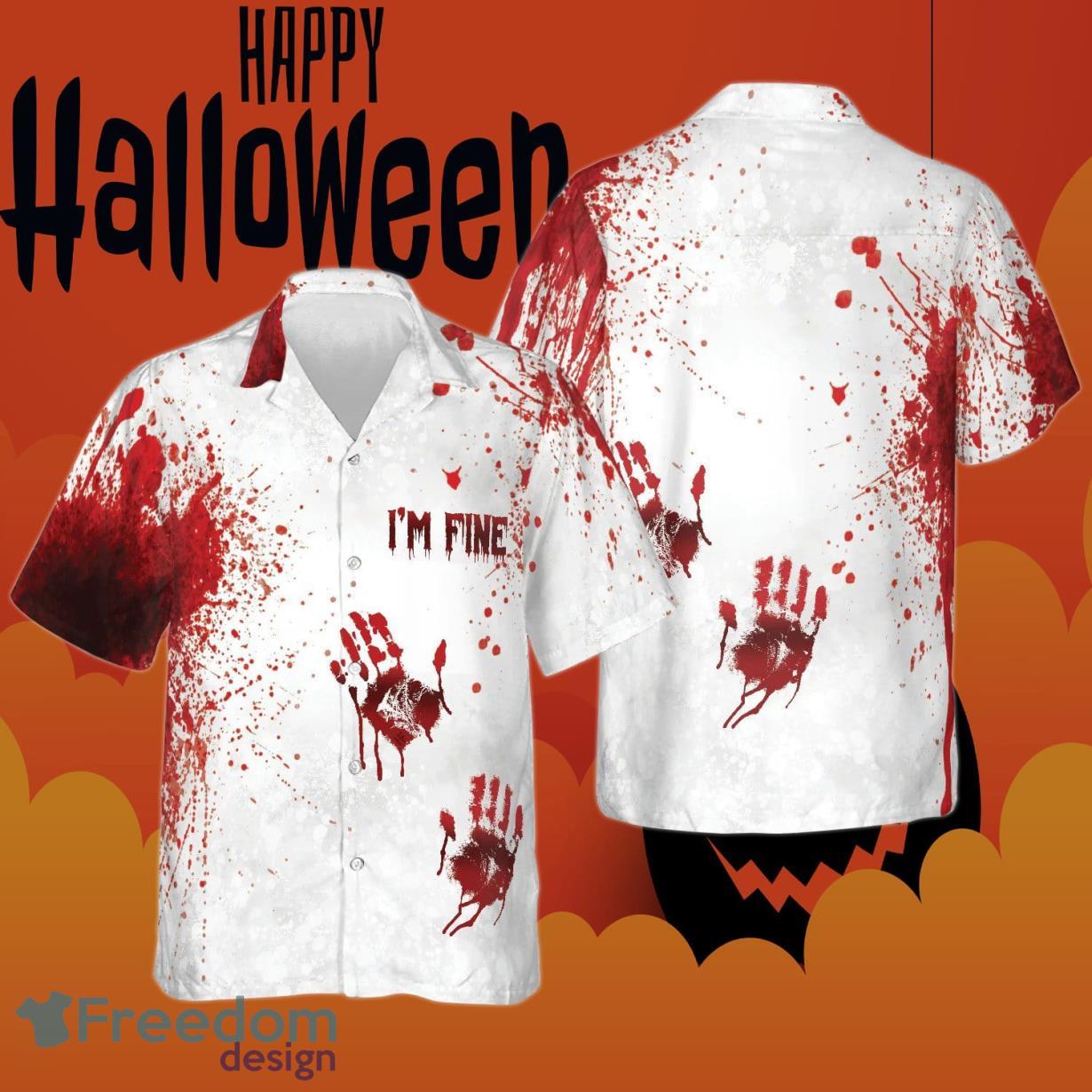 Blood Splatter I'm Fine Halloween Hawaiian Shirt Hand Blood Stained Product Photo 1