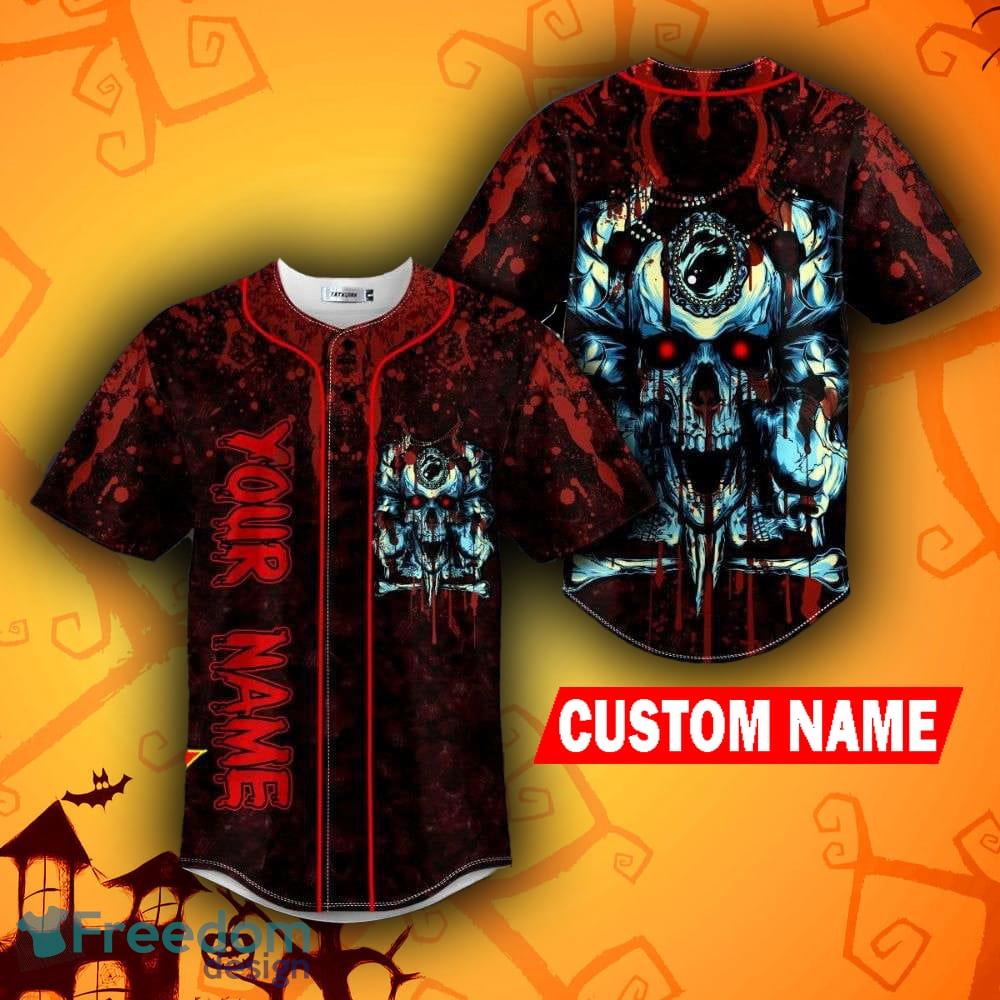 Blooding Blue Skull Custom Name All Over Print Baseball Jersey