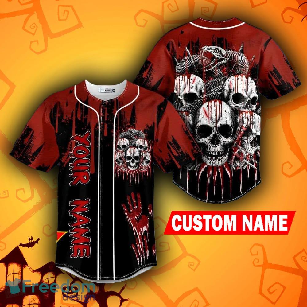 Custom Name Red Baphomet Evil Skull Baseball Jersey For Men And Women Gift  Halloween - Banantees