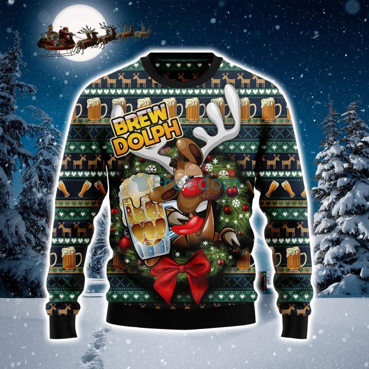 Brewdolph Reindeer And Beer Ugly Christmas Sweater Product Photo 1