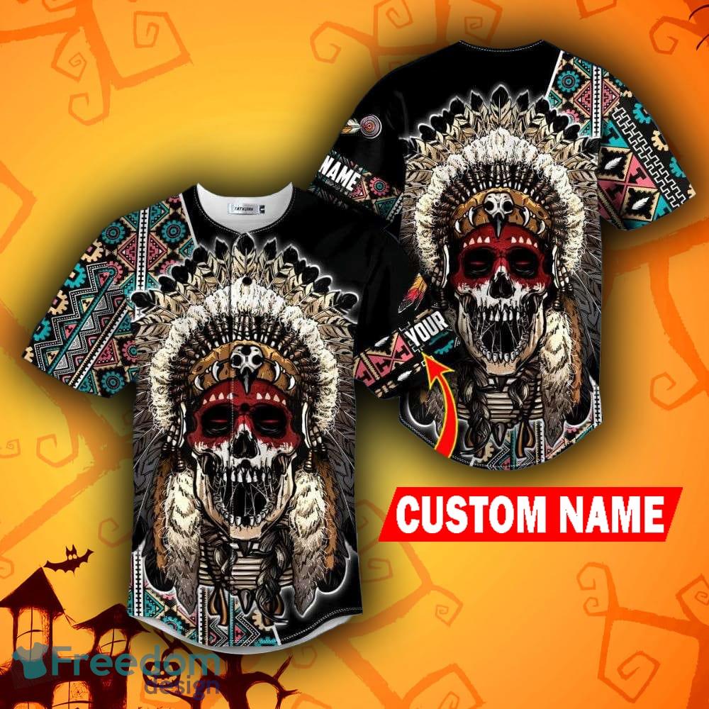 Custom Name Red Eyes Blue Fire Skull Baseball Jersey For Men And Women Gift  Halloween - Banantees