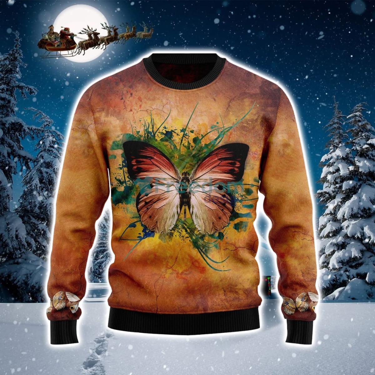 Brown Butterfly Vintage Christmas Sweater Product Photo 1