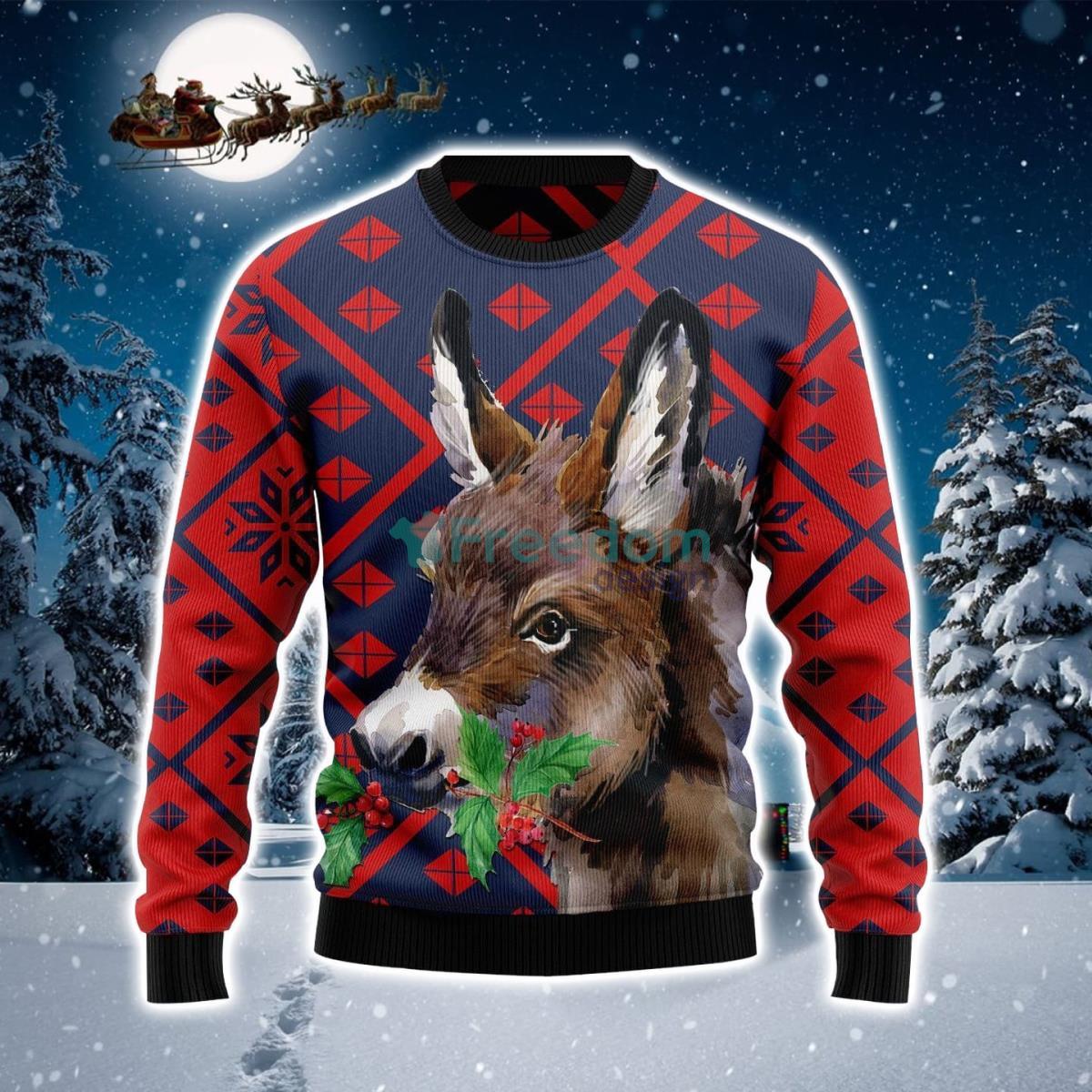 Brown Donkey And Leaves Christmas Sweater Product Photo 1