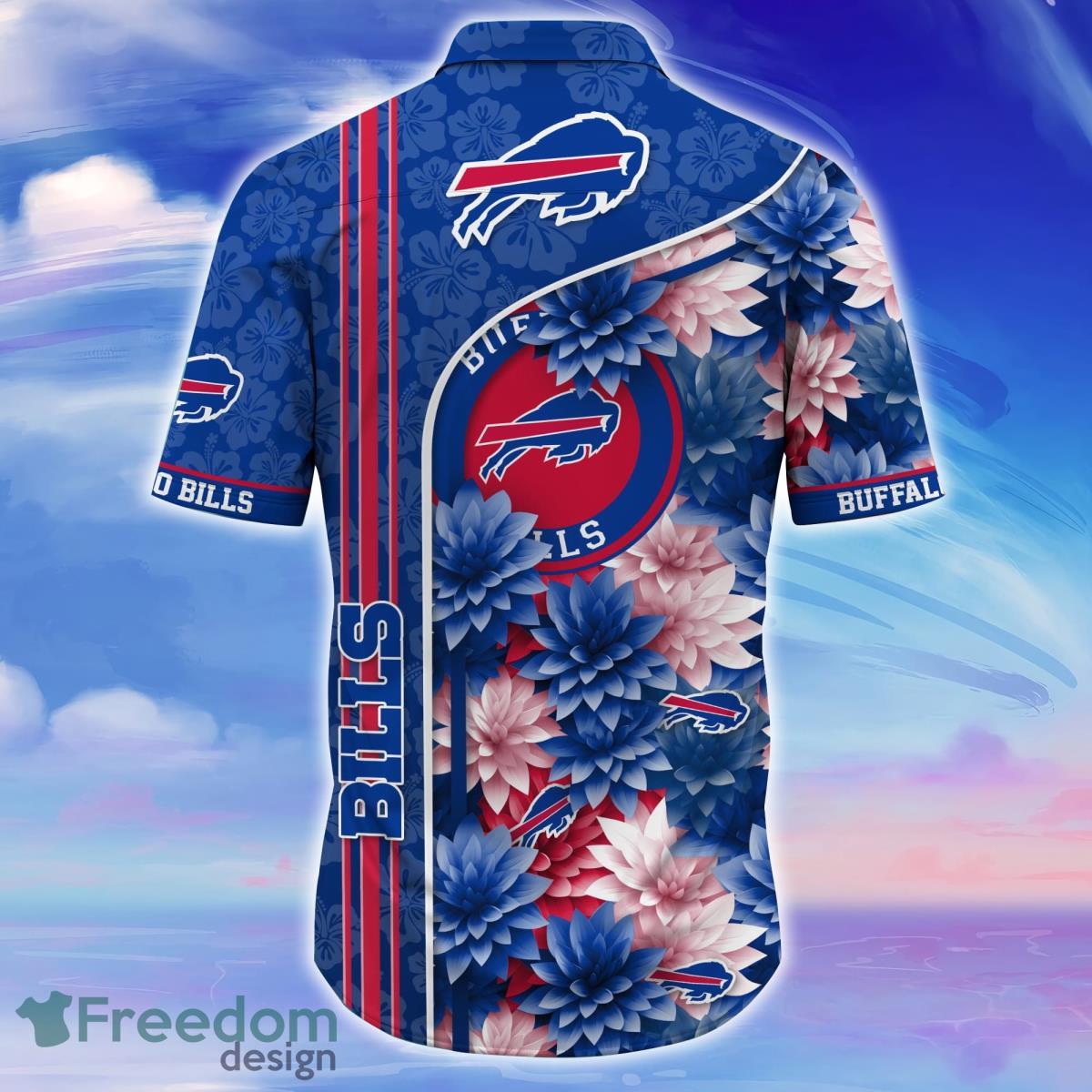 Buffalo Bills Skull And Hibiscus Flower NFL All Over Print