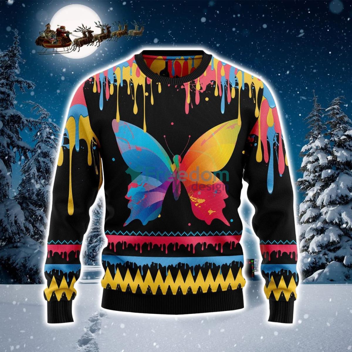 Butterfly Colorful Beauty Ugly Christmas Sweater Product Photo 1