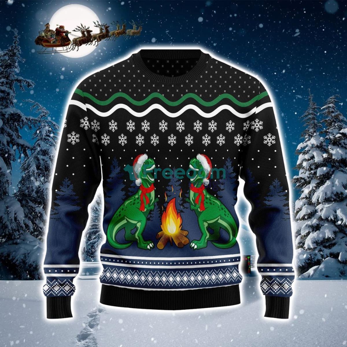 Camping With T Rex Ugly Christmas Sweater Product Photo 1