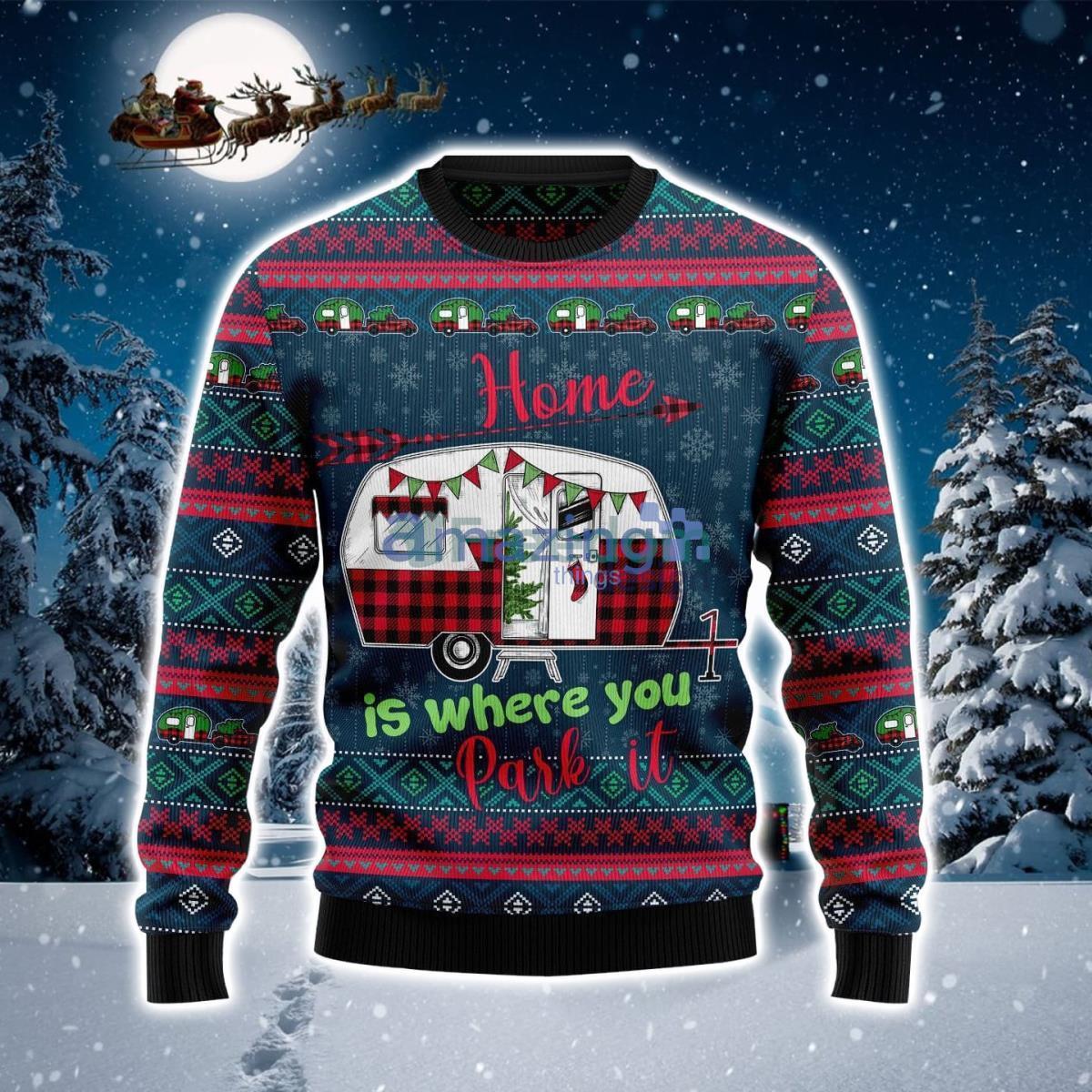 Caravan Home Is Where You Park It Ugly Christmas Sweater Best Gift For Xmas Product Photo 1