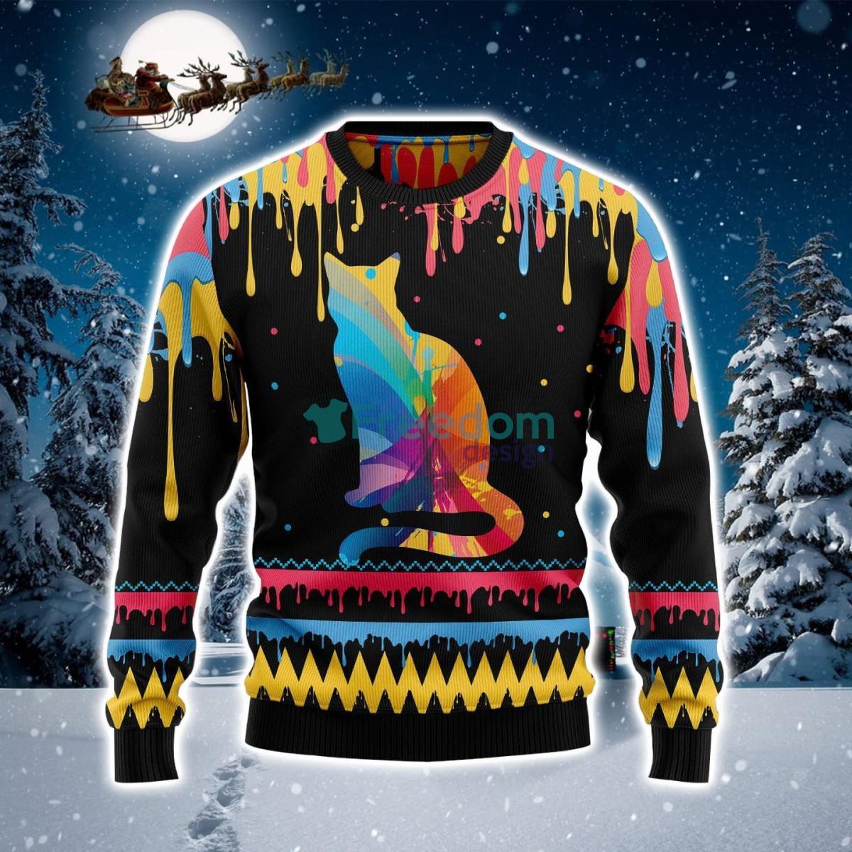 Cat Colorful Beauty Ugly Christmas Sweater Product Photo 1