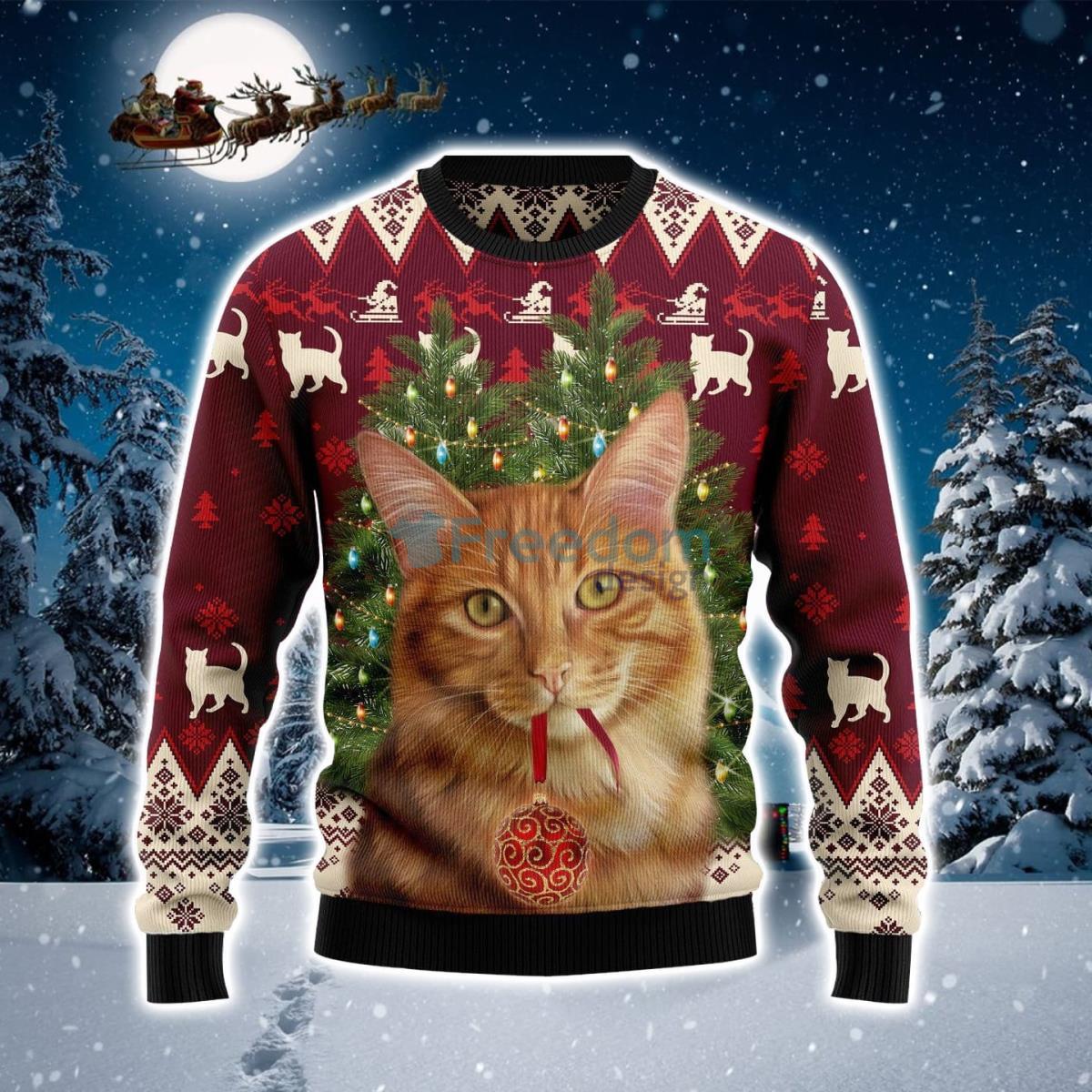 Cat Decor Pine Tree Ugly Christmas Sweater Product Photo 1