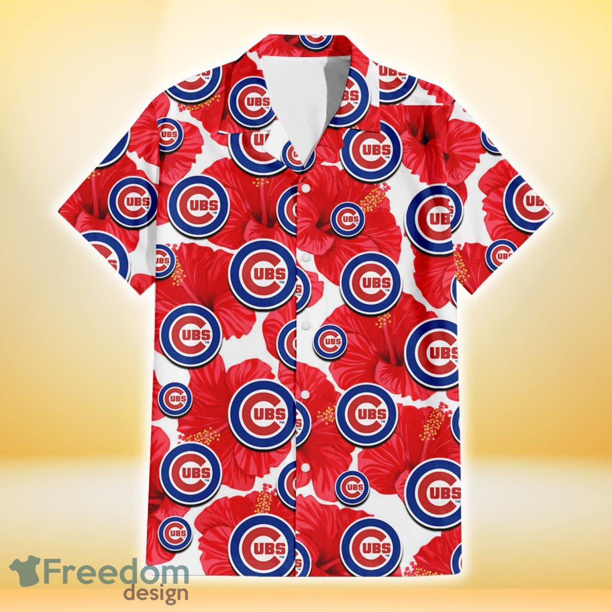 Chicago Cubs Big Red Hibiscus White Background 3D Hawaiian Shirt Gift For Fans Product Photo 2