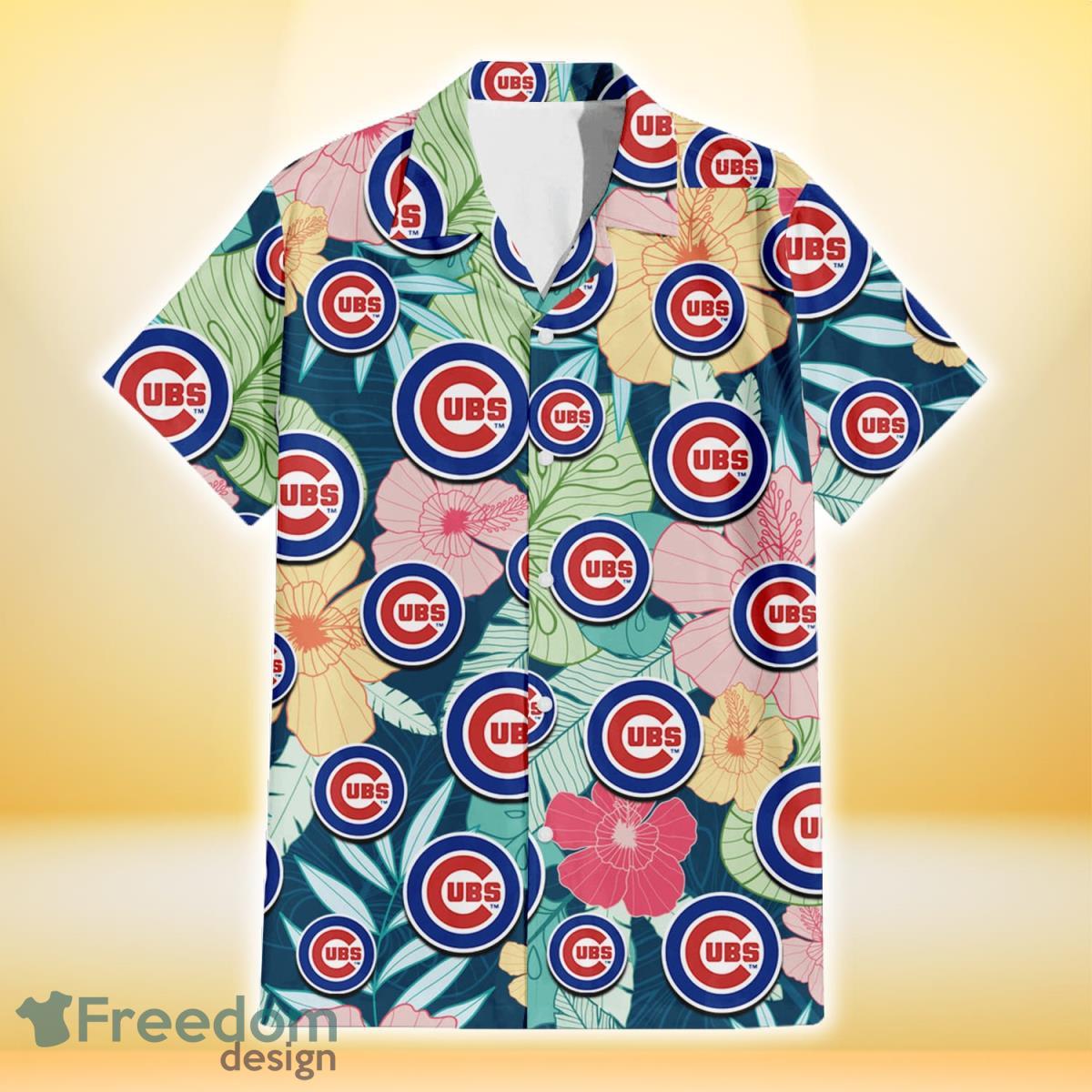 Chicago Cubs Colorful Sketch Hibiscus Dark Green Background 3D Hawaiian Shirt Gift For Fans Product Photo 2