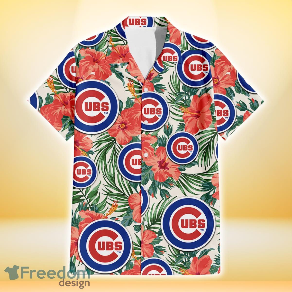 Chicago Cubs Logo And Green Leaf Pattern All Over Print Hawaiian