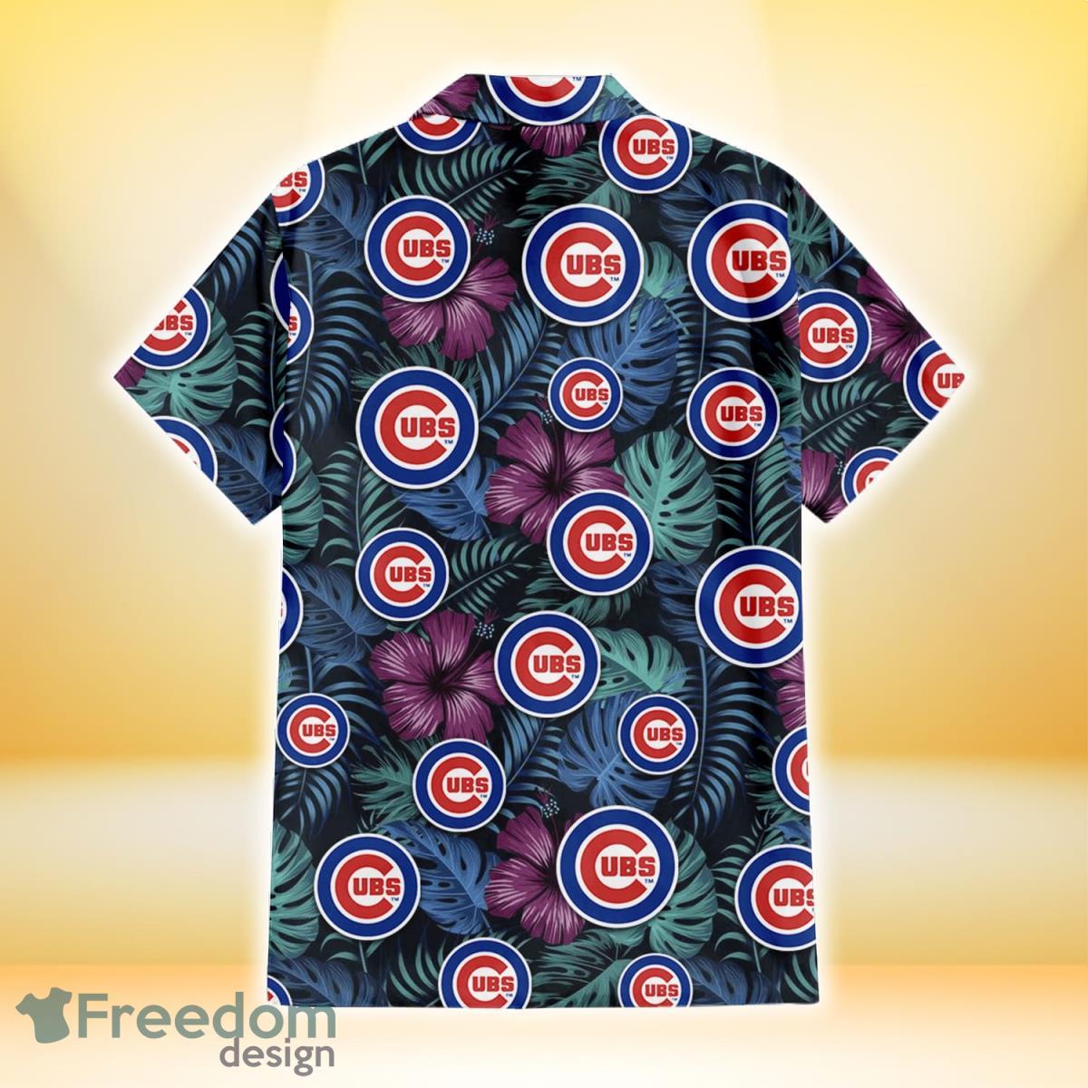 Chicago Cubs Dark Magenta Green Leaf Black Background 3D Hawaiian Shirt  Gift For Fans - Freedomdesign