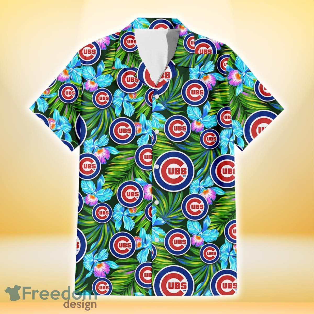 Chicago Cubs Electro Color Hibiscus Black Background 3D Hawaiian Shirt Gift For Fans Product Photo 2