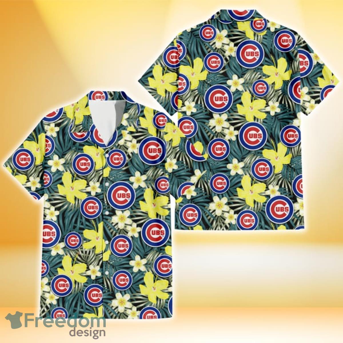 Chicago Cubs Light Blue Hibiscus Banana Leaf Navy Background 3D Hawaiian  Shirt Gift For Fans - Freedomdesign