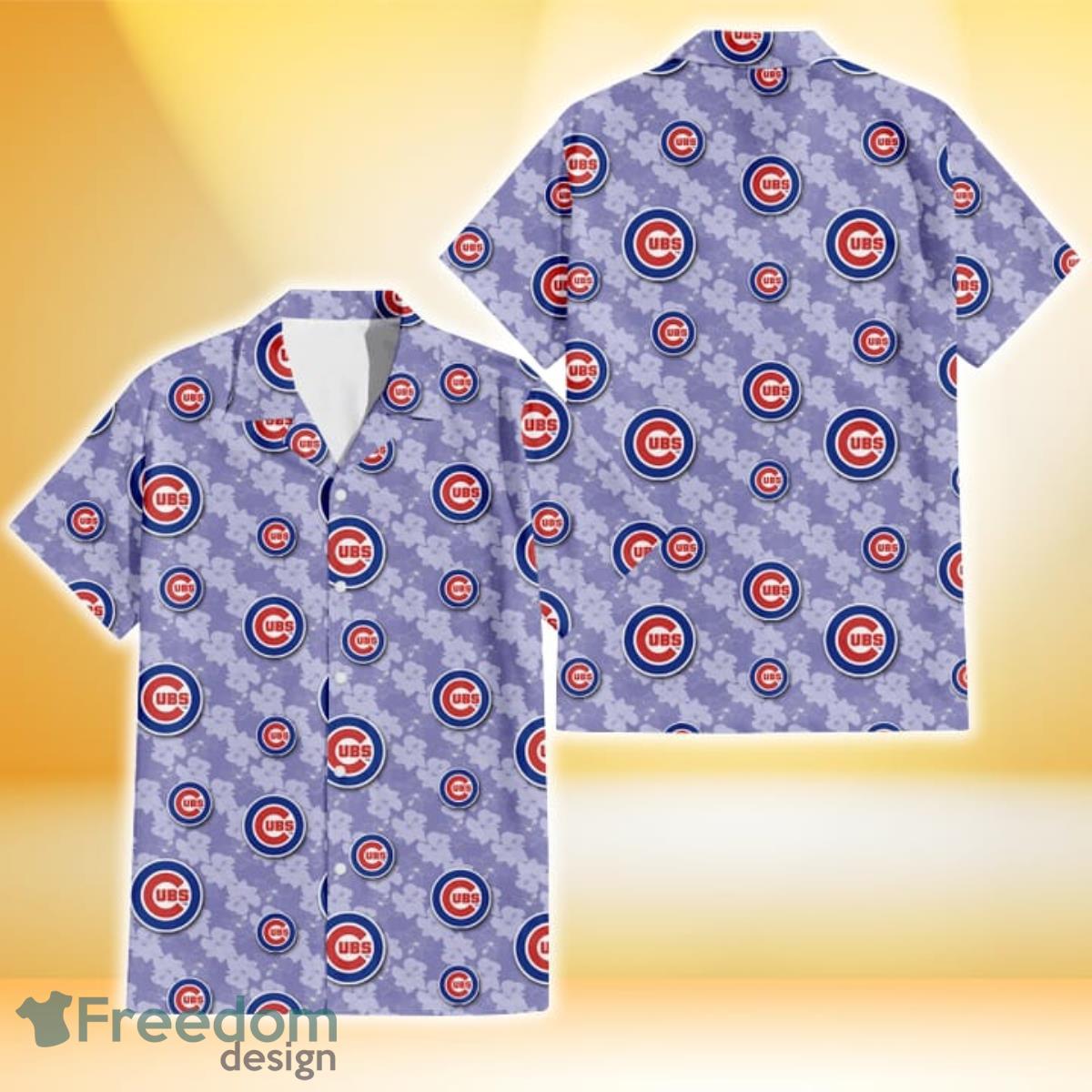 Chicago Cubs Pink Blue Hibiscus White Background 3D Hawaiian Shirt