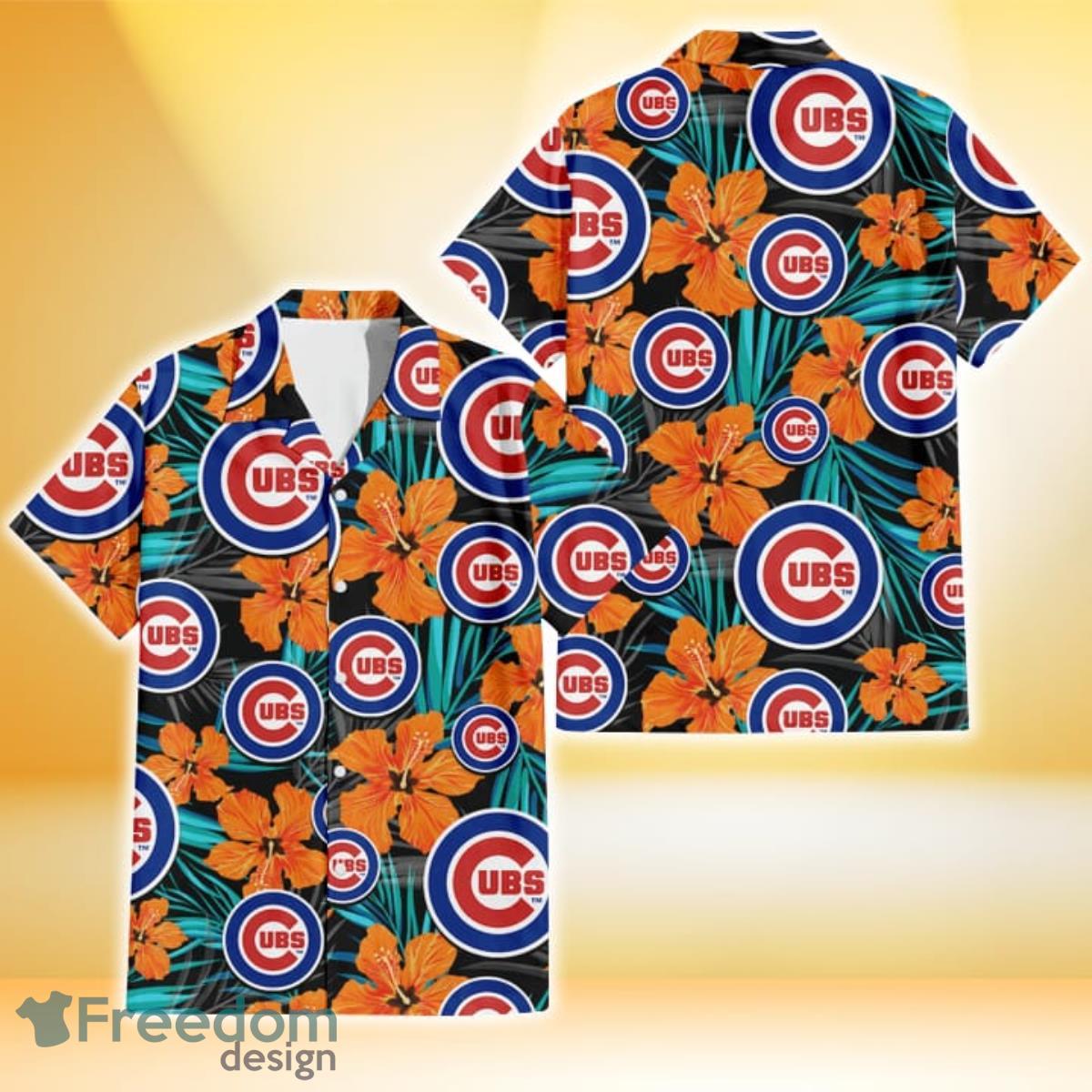 Chicago Cubs Light Blue Hibiscus Banana Leaf Navy Background 3D Hawaiian  Shirt Gift For Fans - Freedomdesign