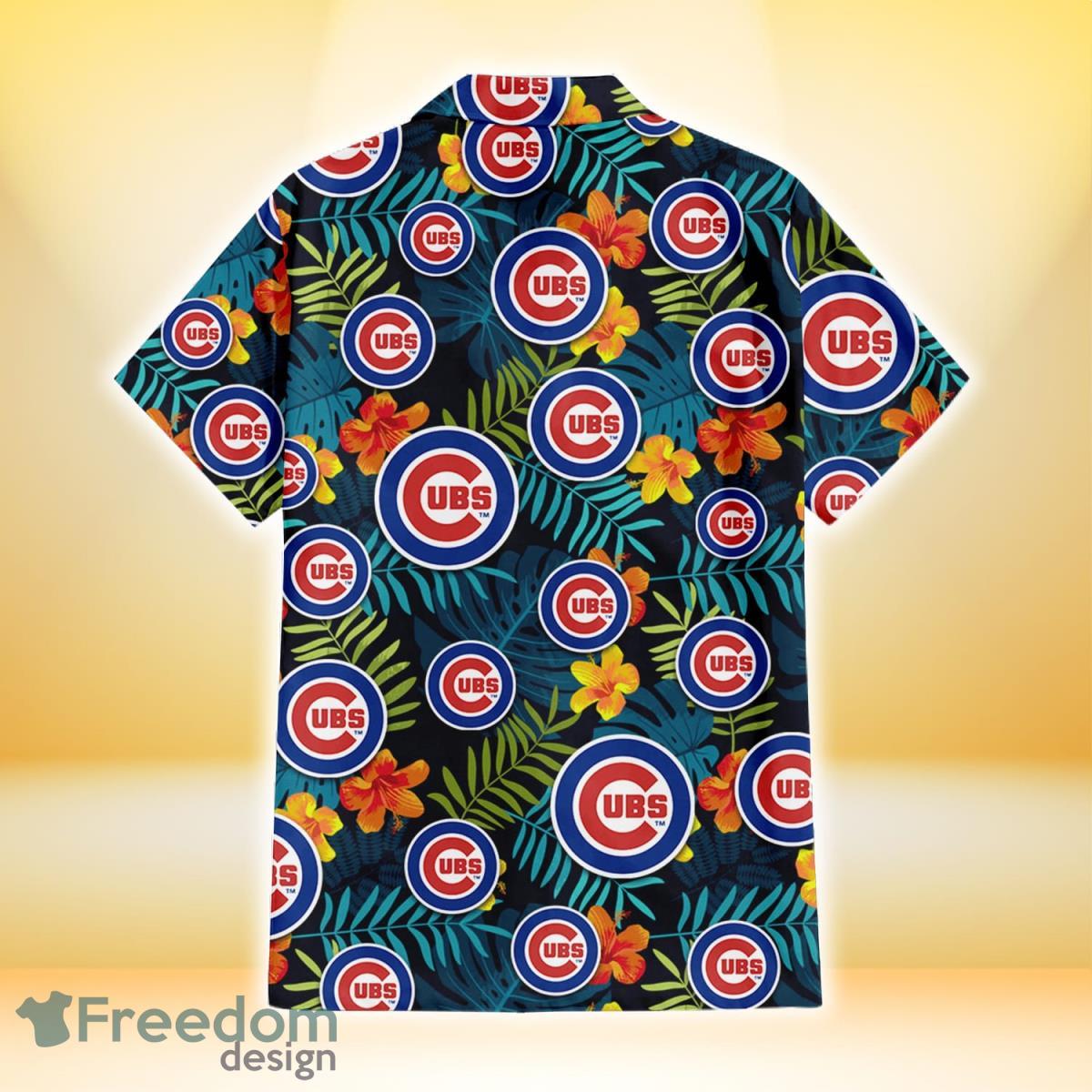 Chicago Cubs Logo And Green Leaf Pattern All Over Print Hawaiian Shirt For  Fans - Freedomdesign