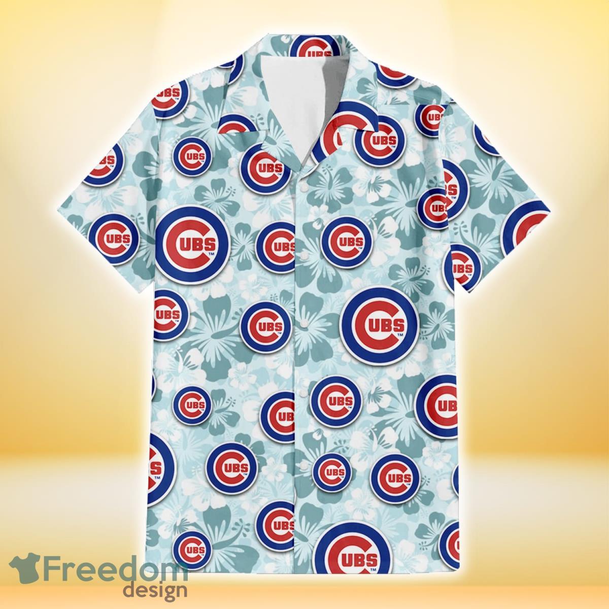 Chicago Cubs Red Hibiscus Green Blue Leaf Yellow Background 3D Hawaiian  Shirt Gift For Fans - Freedomdesign