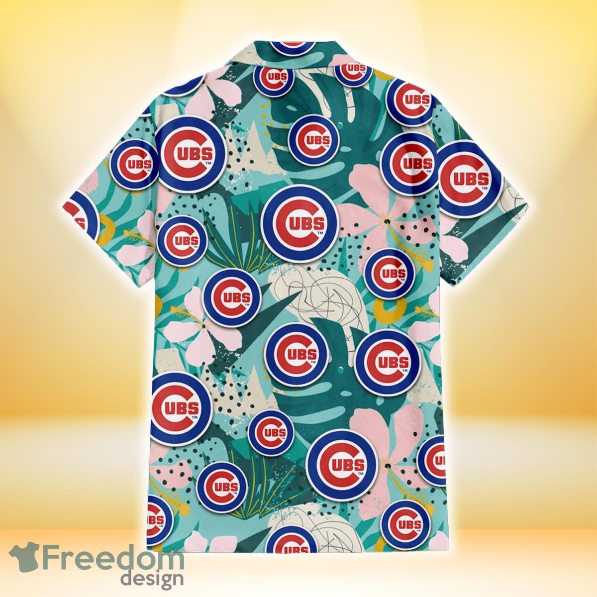 Chicago Cubs Small Hibiscus Buds Navy Background 3D Hawaiian Shirt